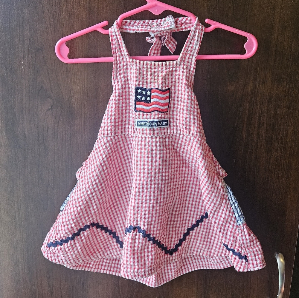 Patriotic American Baby Gingham Print Kids Dress